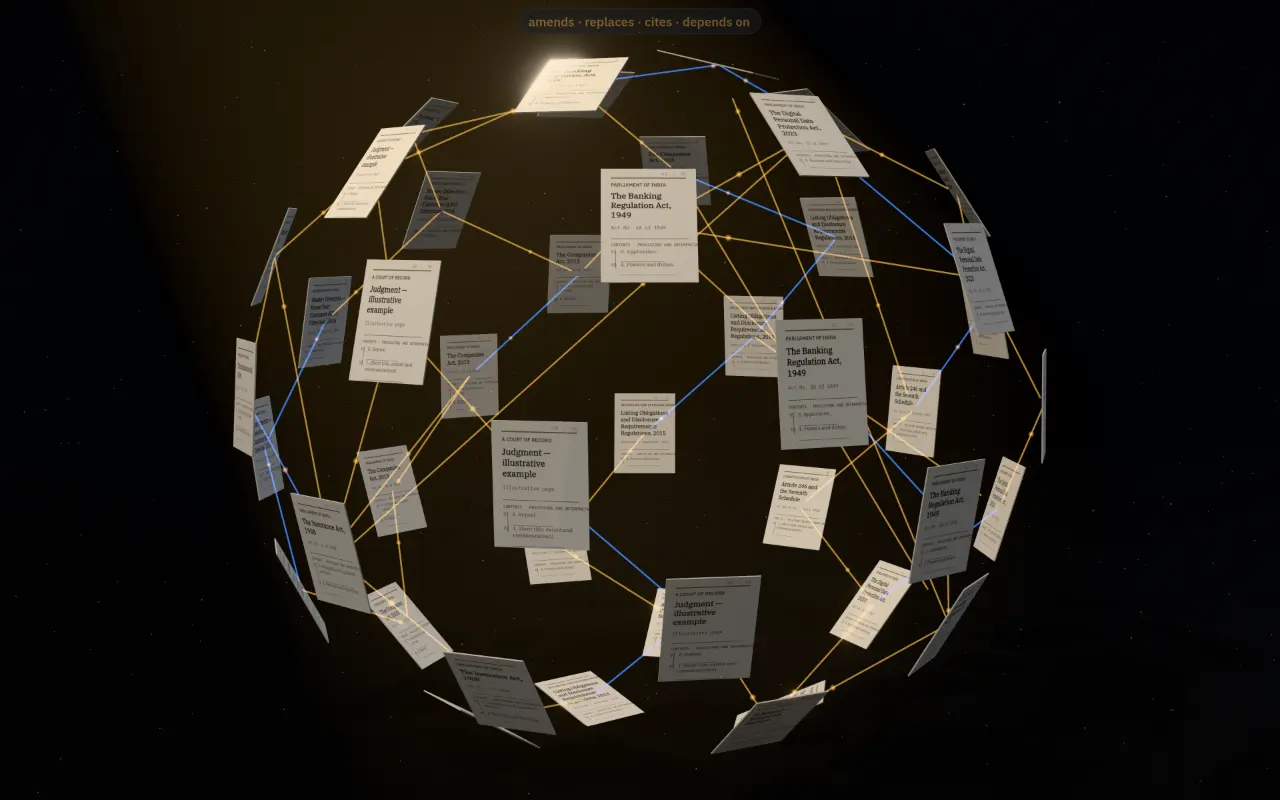 The same pages settled into a sphere, joined by fine brass and blue threads.